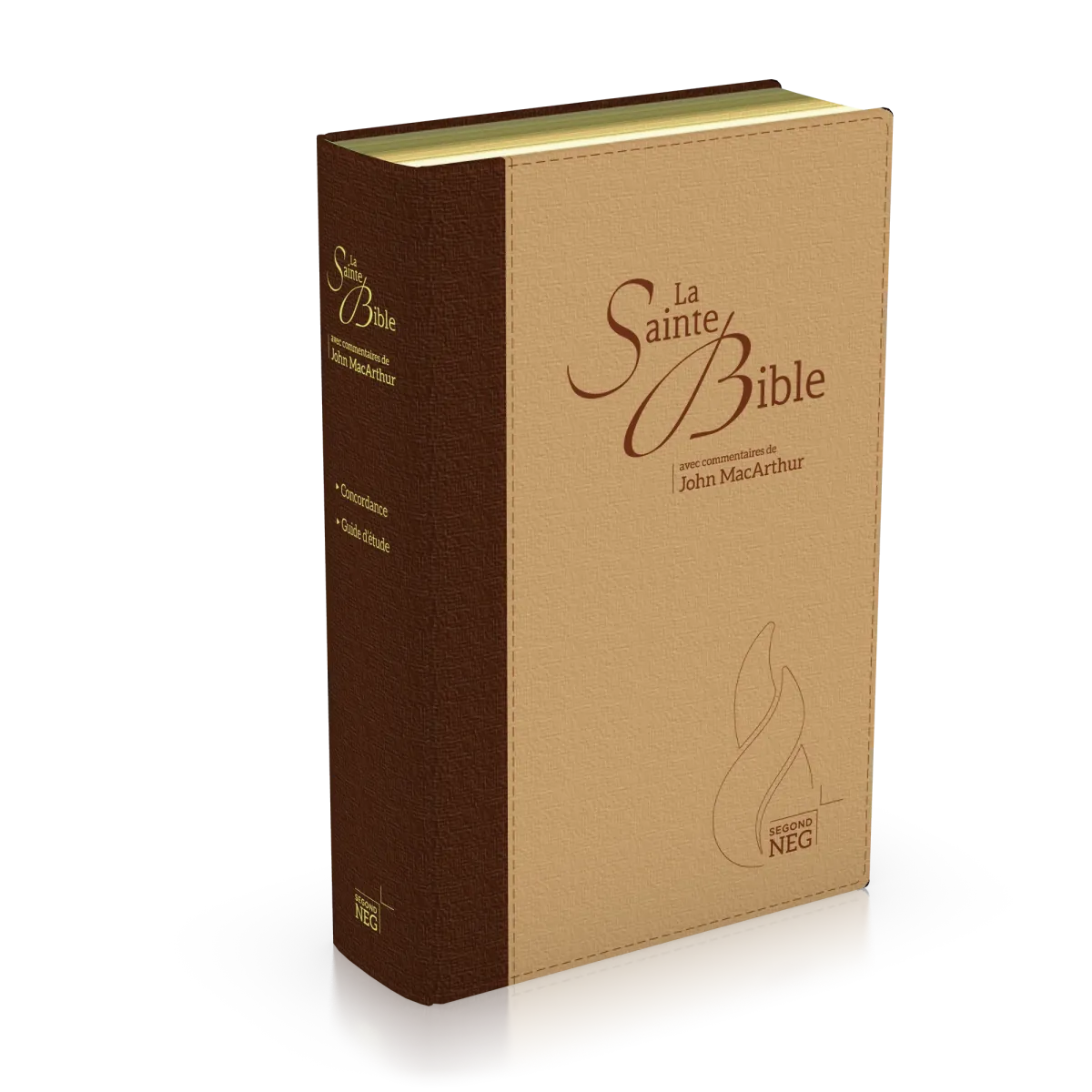 Bible NEG MacArthur - duo marron et beige - souple, toile, tranche or