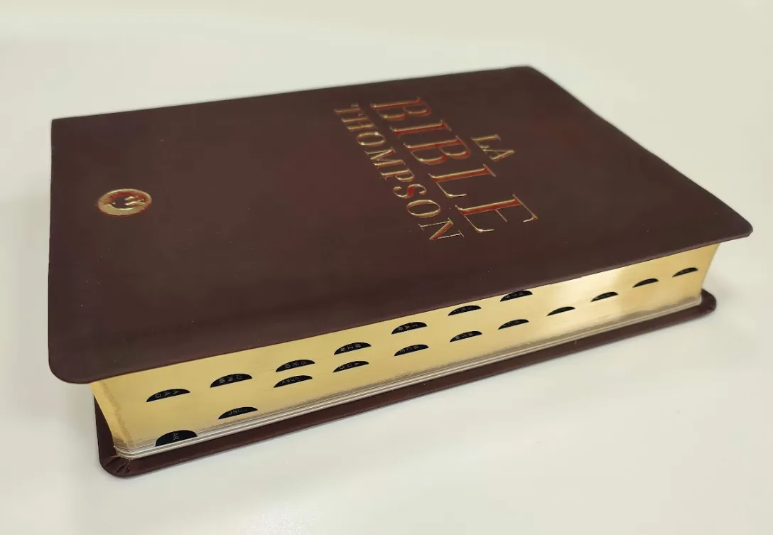 BIBLE THOMPSON, SOUPLE, FIBRO MARRON, TRANCHE OR