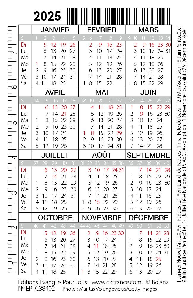 Calendrier format carte de crédit -Paysage