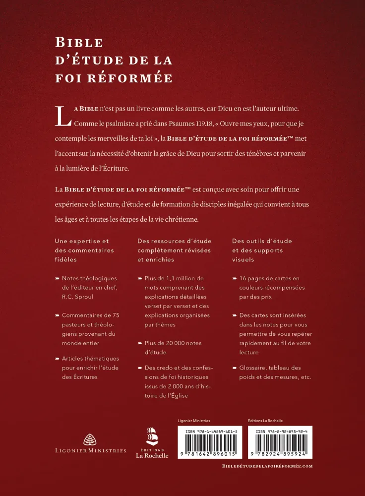 Bible Colombe - Bible d'étude de la foi réformée - Pourpre, rigide