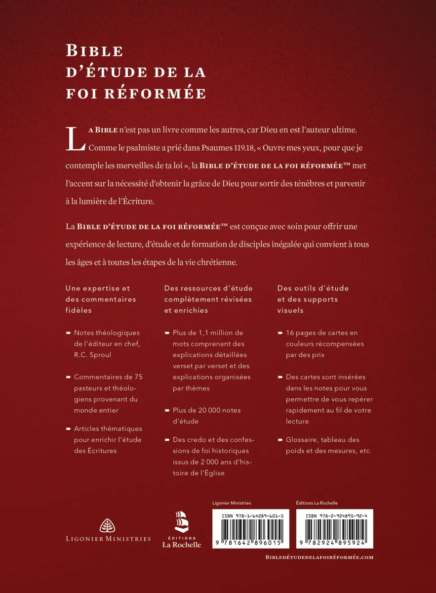 Bible Colombe - Bible d'étude de la foi réformée - Pourpre, rigide