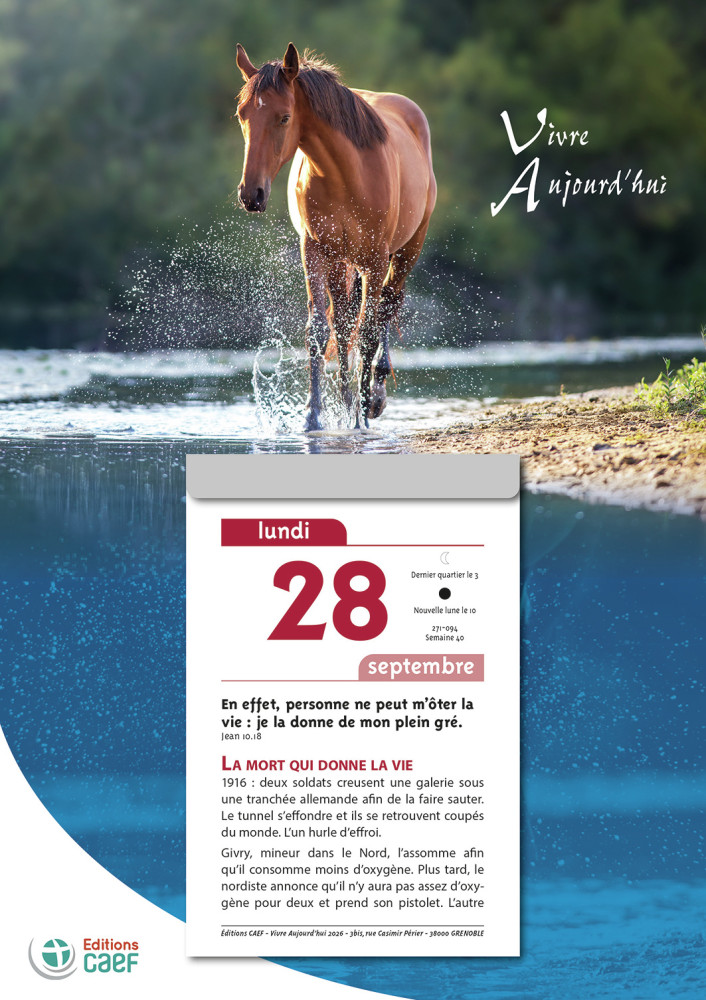 Calendrier Vivre Aujourd'hui - bloc à effeuiller, grande plaque