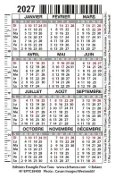 Calendrier format carte de crédit - Oiseau