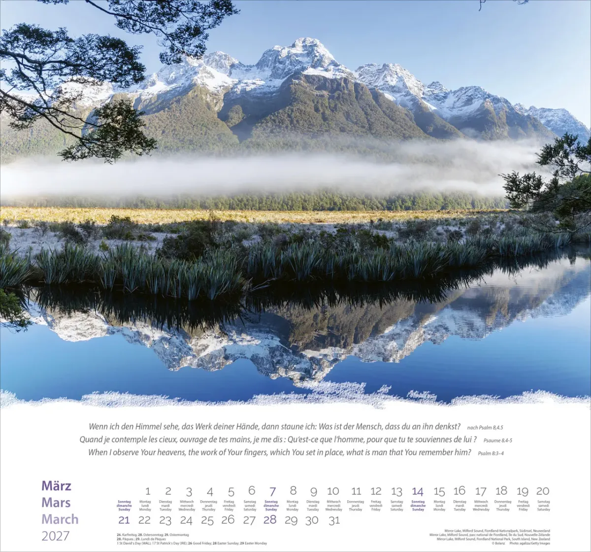Calendrier Montagnes - trilingue, poster mural