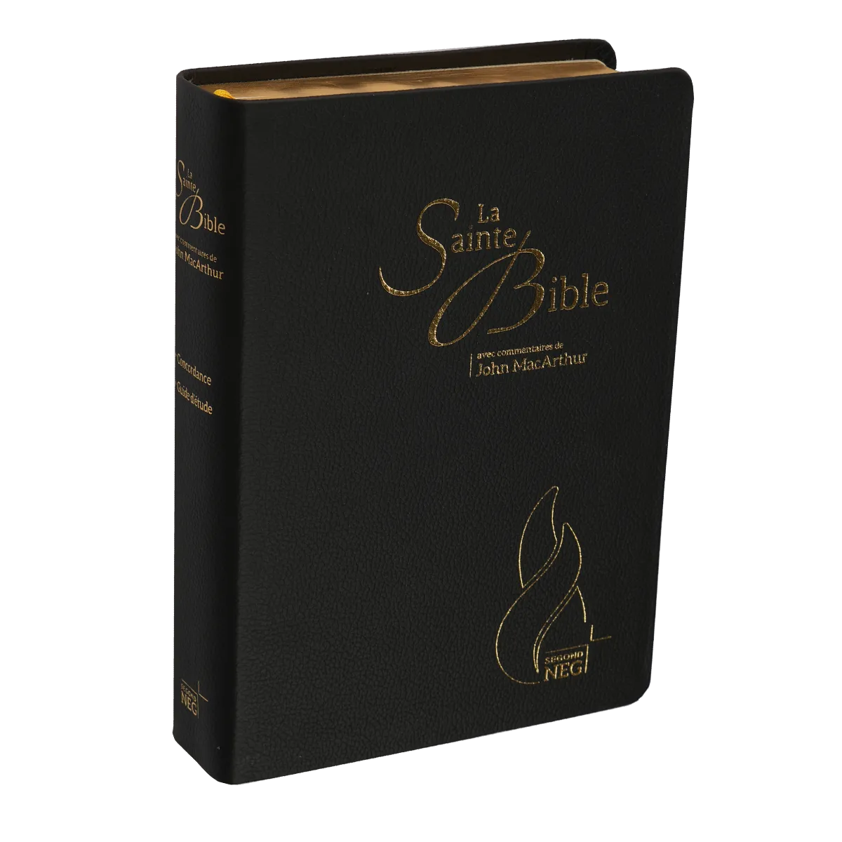 BIBLE NEG MACARTHUR SOUPLE CUIR TR OR ONGLETS NOIR AVEC BOITIER