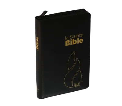 Bible Segond NEG compacte - Couverture souple, fibrocuir noir, avec zipper, tranche or et onglets