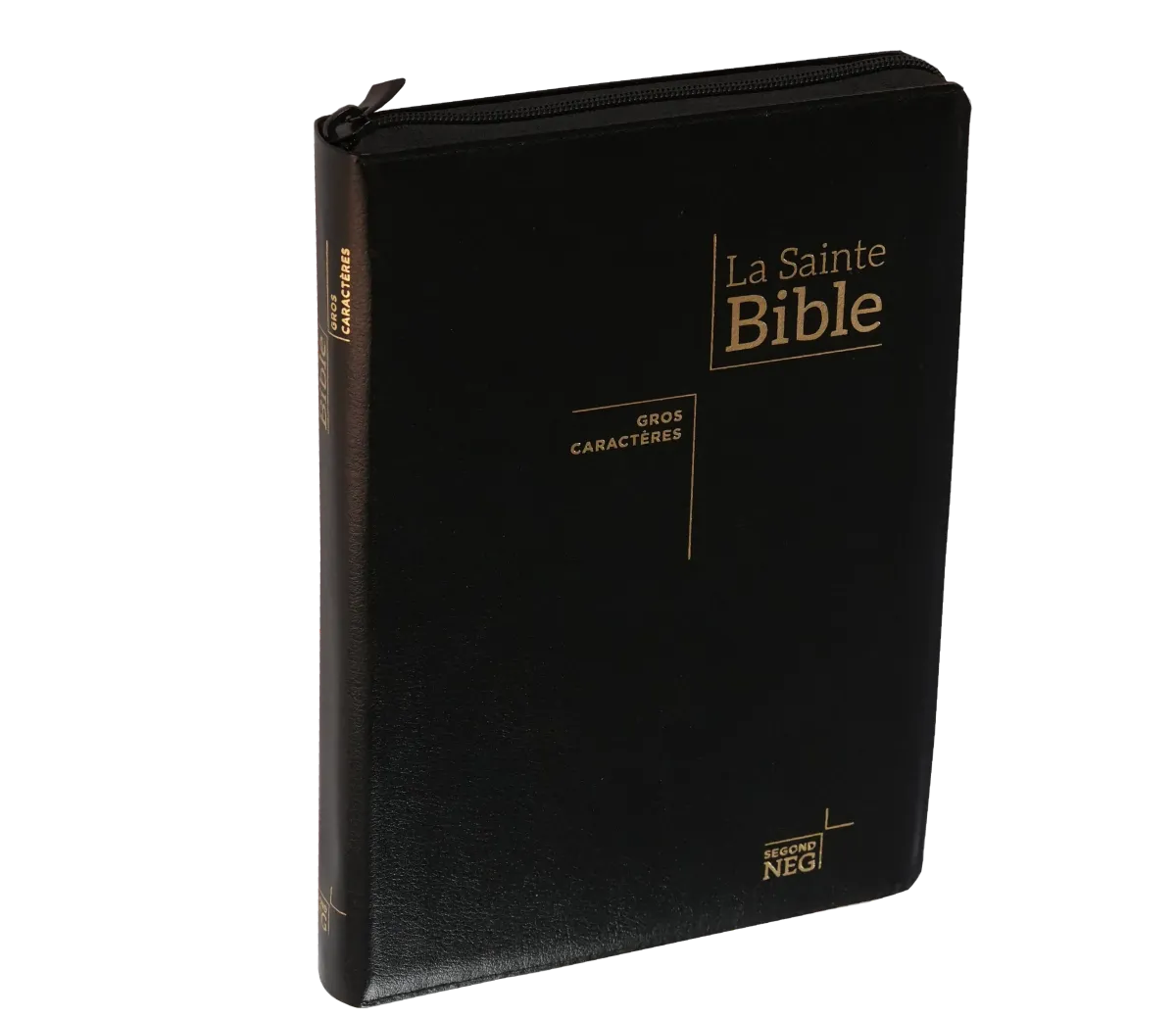 BIBLE NEG79, GROS CARACTERES, COUVERTURE FIBROCUIR, FERMETURE ECLAIR, TR.OR. ONGLETS