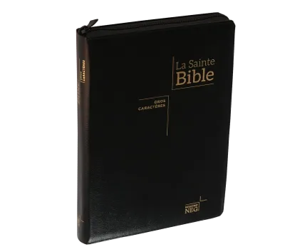BIBLE NEG79, GROS CARACTERES, COUVERTURE FIBROCUIR, FERMETURE ECLAIR, TR.OR. ONGLETS