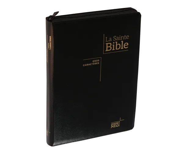 BIBLE NEG79, GROS CARACTERES, COUVERTURE FIBROCUIR, FERMETURE ECLAIR, TR.OR. ONGLETS