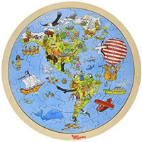 PUZZLE EN BOIS TOUR DU MONDE LAMINE DOUBLE FACE 57 PIECES