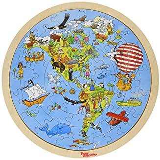 PUZZLE EN BOIS TOUR DU MONDE LAMINE DOUBLE FACE 57 PIECES