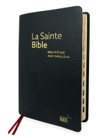 Bible d'étude NEG à parallèles, noire - Souple, cuir véritable, tranche or, onglets