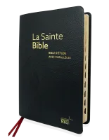 Bible d'étude NEG à parallèles, noire - Souple, cuir véritable, tranche or, onglets