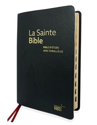 Bible d'étude NEG à parallèles, noire - Souple, cuir véritable, tranche or, onglets