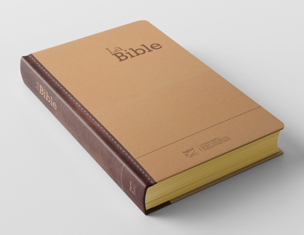 Bible Segond 21 compacte  (Premium style) - Couverture rigide cuir praliné-chocolat - tranches or et
