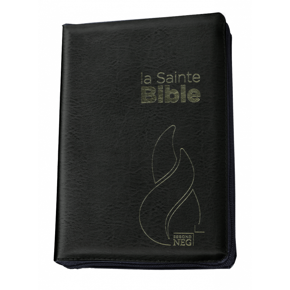 Bible NEG compact fibrocuir noir tranche or onglets ferm. éclair