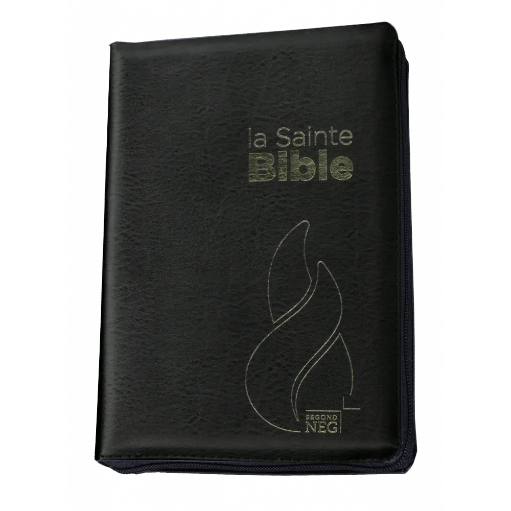 Bible NEG compact fibrocuir noir tranche or onglets ferm. éclair