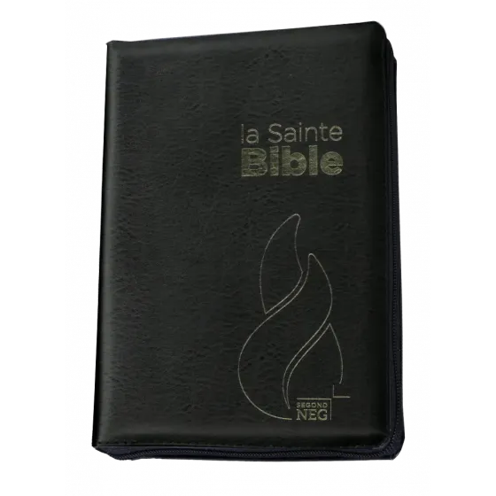 Bible NEG compact fibrocuir noir tranche or onglets ferm. éclair