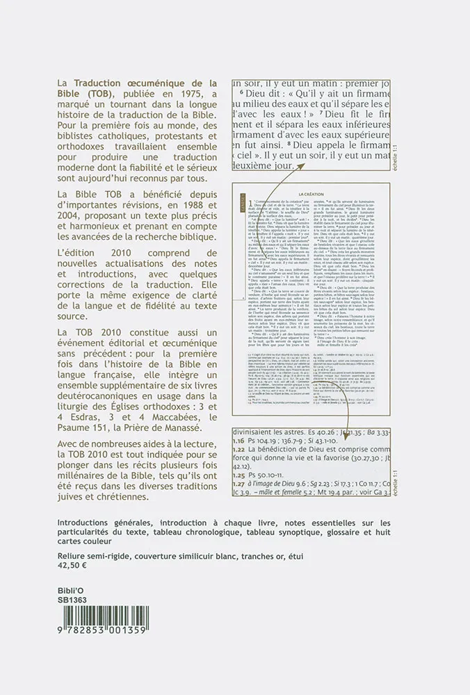 BIBLE TOB 2010 SEMI RIGIDE, SIMILICUIR, BLANCHE TR. OR