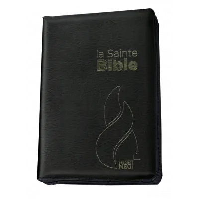 Bible Segond NEG compacte - Couverture souple, fibrocuir noir, avec zipper, tranche or et onglets