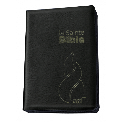 Bible Segond NEG compacte - Couverture souple, fibrocuir noir, avec zipper, tranche or et onglets